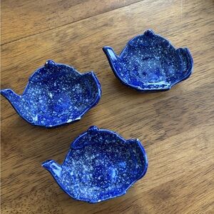 3 Cobalt Blue Ceramic Tea Bag Dishes